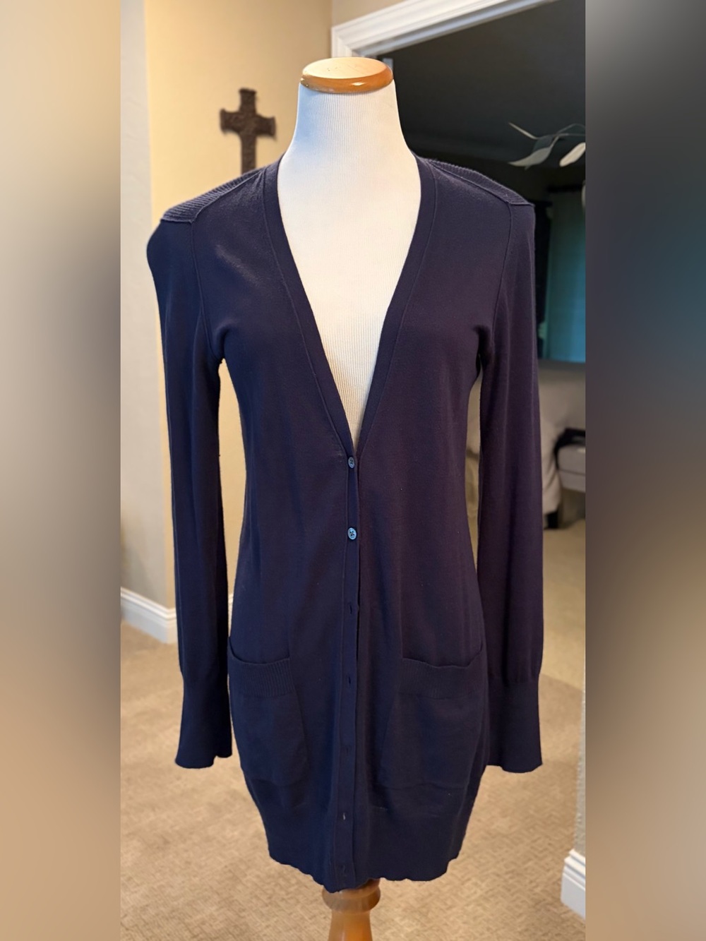 Banana Republic Navy V-Neck Button Cardigan